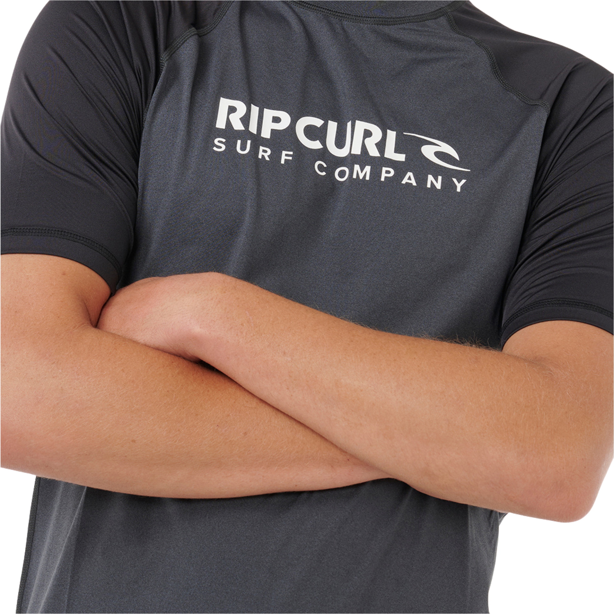 2026 Rip Curl Mens Shock UPF Short Sleeve Rash Vest 16HMRV - Black Marle